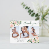 Carte Postale Fleurs Roses Blush Verdure 3 Merci photo (Debout devant)