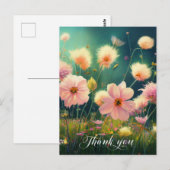 Carte Postale Fleurs roses dans le champ MERCI | Vierge (Devant / Derrière)