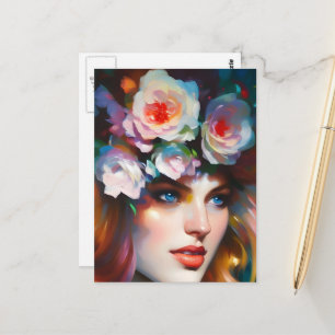 Carte Postale Fleurs roses dans ses cheveux