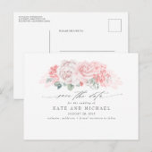 Carte Postale Fleurs roses douces Élégantes Enregistrer la date (Devant / Derrière)