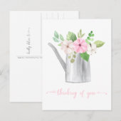 Carte Postale Fleurs roses et blanches Pensées dans un arrosoir (Devant / Derrière)
