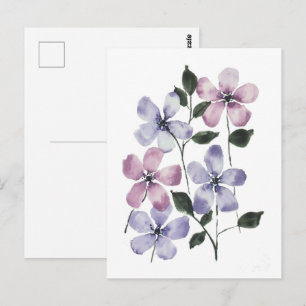 Carte Postale Fleurs roses et bleues