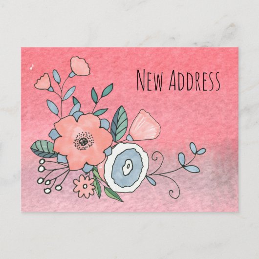 Carte Postale Fleurs roses et bleues Nouveau Faire-part d'adress (Devant)