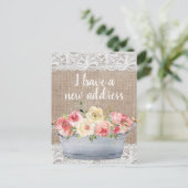 Carte Postale Fleurs roses et crème Pot en métal Changement d'ad (Debout devant)