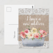 Carte Postale Fleurs roses et crème Pot en métal Changement d'ad (Devant / Derrière)