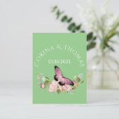 Carte Postale Fleurs roses et papillon sur Mariage vert (Debout devant)