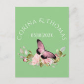 Carte Postale Fleurs roses et papillon sur Mariage vert (Devant)