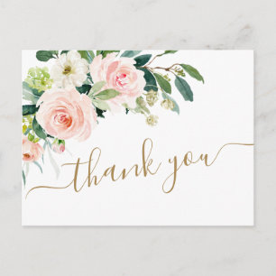 Carte Postale Fleurs Roses Fluides Verdure Merci Floral