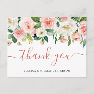 Carte Postale Fleurs Roses Fluides Verdure Merci Floral