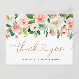 Carte Postale Fleurs Roses Fluides Verdure Merci Floral