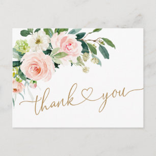 Carte Postale Fleurs Roses Fluides Verdure Merci Floral