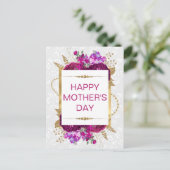 Carte Postale Fleurs roses foncées et violettes Fête des mères (Debout devant)