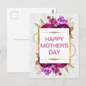 Carte Postale Fleurs roses foncées et violettes Fête des mères (Devant / Derrière)