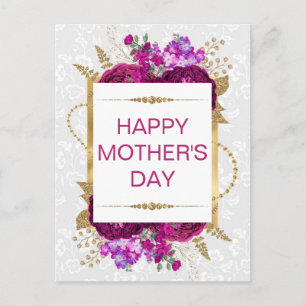 Carte Postale Fleurs roses foncés et violettes pour la fête des