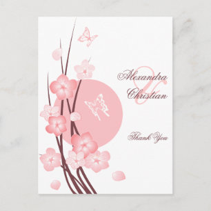 Carte Postale Fleurs roses Merci papillon