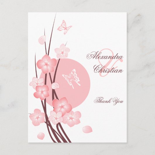 Carte Postale Fleurs roses Merci papillon (Devant)