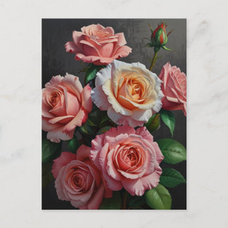 Carte Postale Fleurs roses Peinture à l'huile