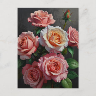 Carte Postale Fleurs roses Peinture à l'huile