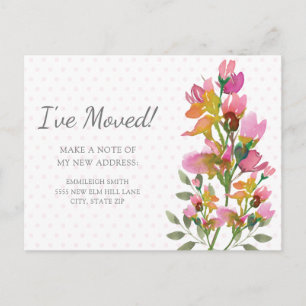 Carte Postale Fleurs roses pois changement d'adresse