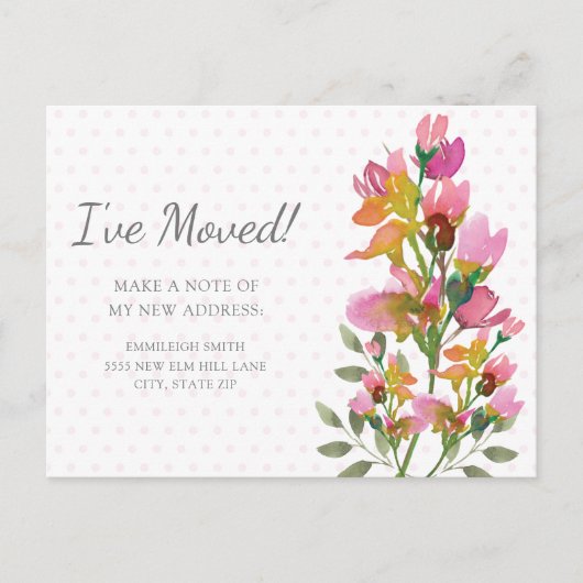 Carte Postale Fleurs roses pois changez d'adresse (Devant)