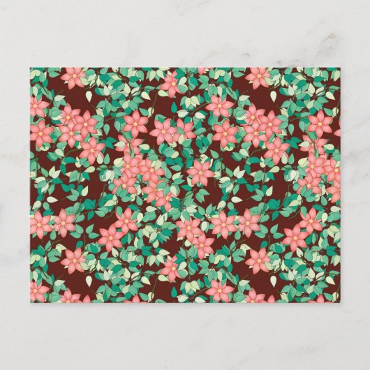 Carte Postale Fleurs roses sur fond chocolat (Devant)