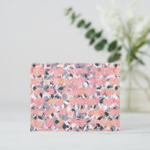 Carte Postale Fleurs roses sur fond de feuilles argentées (Debout devant)