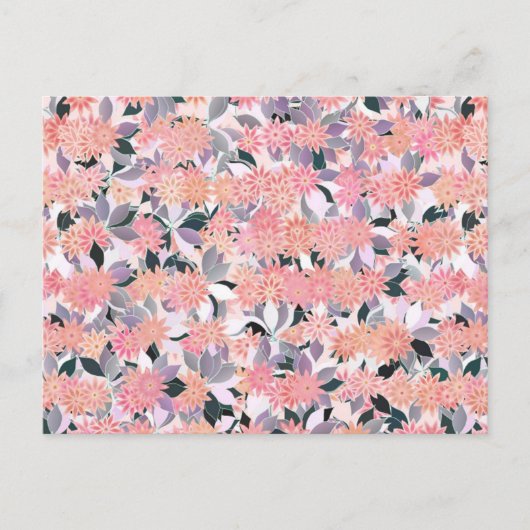 Carte Postale Fleurs roses sur fond de feuilles argentées (Devant)