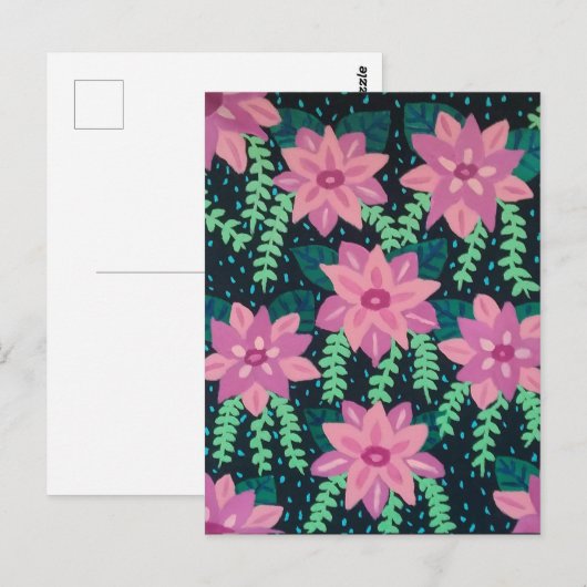 Carte Postale Fleurs roses sur noir (Devant / Derrière)