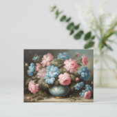Carte Postale Fleurs roses victoriennes, fleurs bleues dans un v (Debout devant)