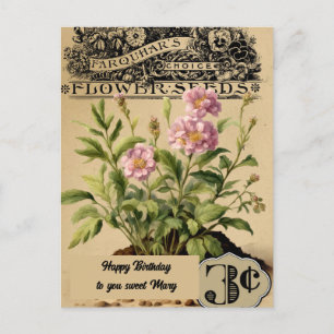 Carte Postale Fleurs roses vintage Trois cents Anniversaire