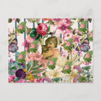 Fleurs Roses vintages Filles et Chat Motif