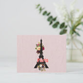 Carte Postale Fleurs roses vintages Paris Tour Eiffel (Debout devant)
