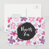 Carte Postale Fleurs roses Whimsical Retro Merci Motif (Devant / Derrière)