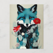 Carte Postale Fleurs rouges et blanches Renard bleu (Devant)