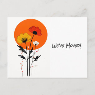 Carte Postale Fleurs rouges et jaunes avec nouvelle adresse au s