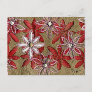 Carte Postale Fleurs rouges et roses sculptées à la main