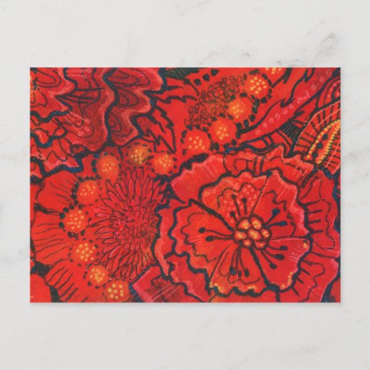 Carte Postale Fleurs rouges, Fleur irky Abstrait Art Floral (Devant)