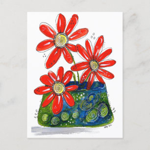 Carte Postale Fleurs rouges lunaires