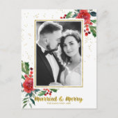 Carte Postale Fleurs Rouges Mariées Et Joyeuses Photo De Noël (Devant)