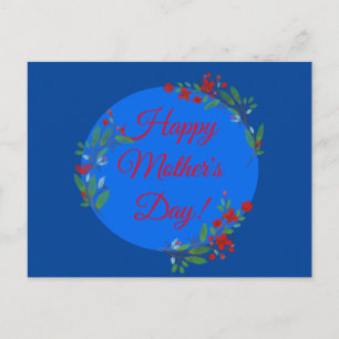 Carte Postale Fleurs rouges motifs de fête des mères bleu aquare
