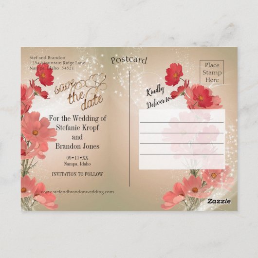 Carte Postale Fleurs saumons et rouges/Trim Or (Dos)