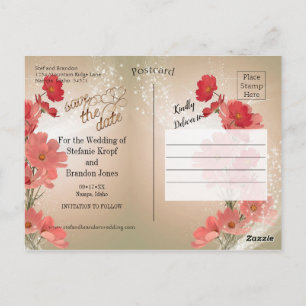 Carte Postale Fleurs saumons et rouges/Trim Or