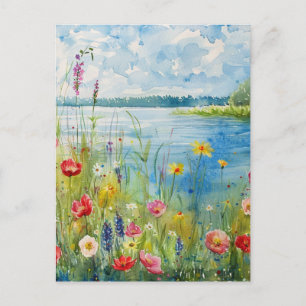 Carte Postale Fleurs sauvages au bord d'un lac