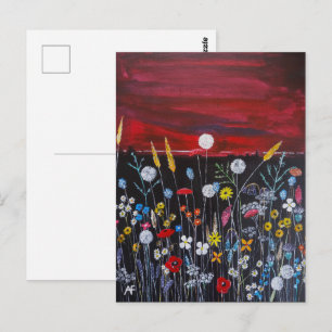 Carte Postale Fleurs sauvages au coucher du soleil Peinture d'Al