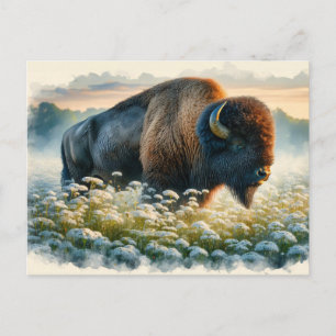 Carte Postale Fleurs sauvages blancs de bison aquarelle