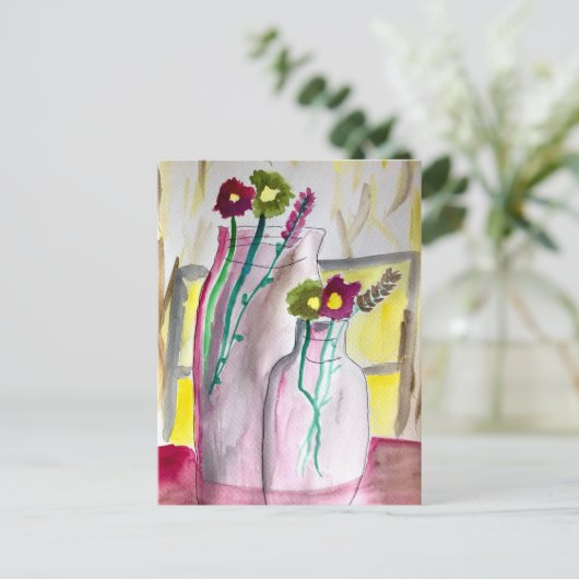 Carte Postale Fleurs sauvages dans un vase d'art abstrait (Debout devant)