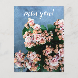 Carte Postale fleurs sauvages d'été roses hipster tu me manques