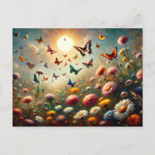 Carte Postale Fleurs sauvages en fleurs entourés de papillons
