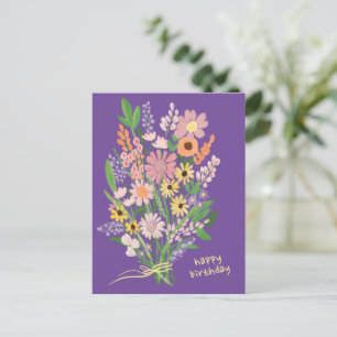 Carte Postale Fleurs sauvages Gouache peinte à la main Joyeux An