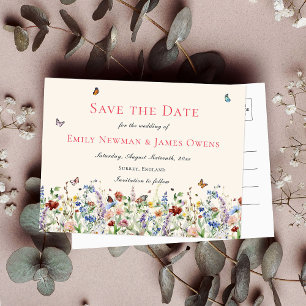 Carte Postale Fleurs sauvages & papillons Mariage Enregistrer la